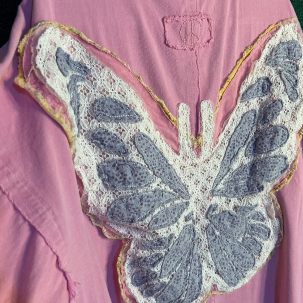 Blue Velvet Pink Butterfly Dreams  Embroidered Patch 🦋 - Picture 2 of 11